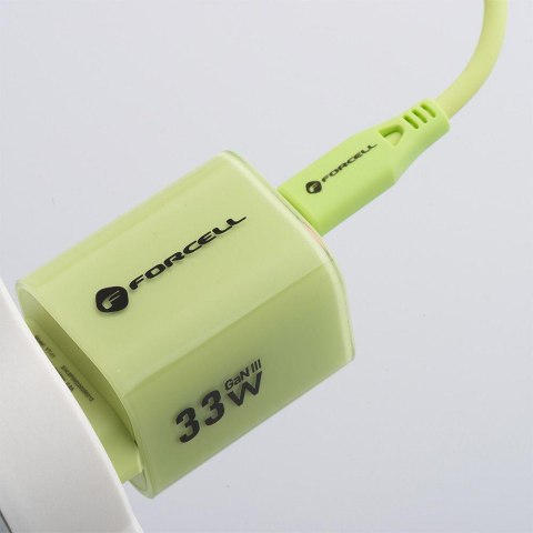 ŁADOWARKA SIECIOWA Forcell F-Energy GaN III VT-41 33 W 1x USB-C 1x USB-A PD 3.0 QC 4.0 ZIELONA FORCELL