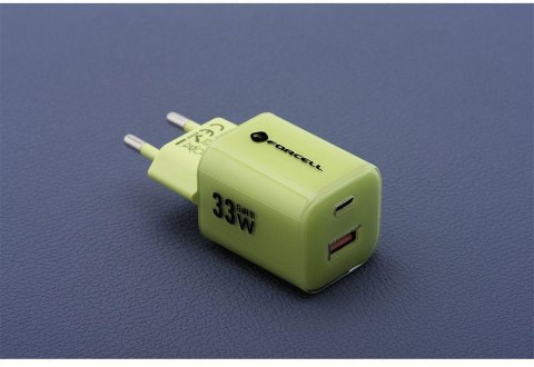 ŁADOWARKA SIECIOWA Forcell F-Energy GaN III VT-41 33 W 1x USB-C 1x USB-A PD 3.0 QC 4.0 ZIELONA FORCELL