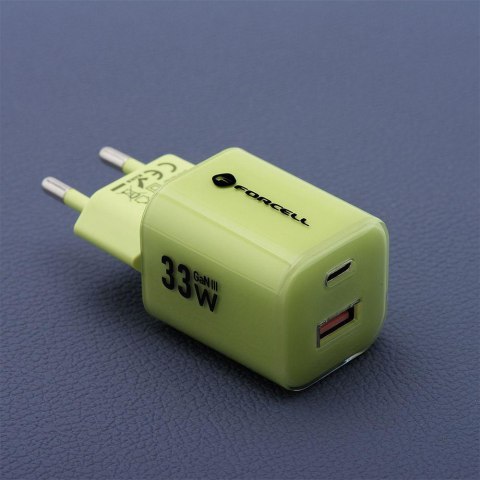 ŁADOWARKA SIECIOWA Forcell F-Energy GaN III VT-41 33 W 1x USB-C 1x USB-A PD 3.0 QC 4.0 ZIELONA FORCELL