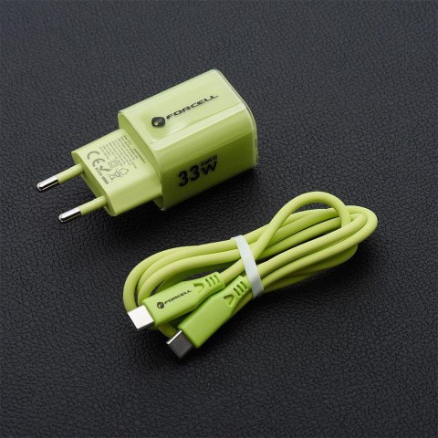 ŁADOWARKA SIECIOWA Forcell F-Energy GaN III VT-41 33 W 1x USB-C 1x USB-A PD 3.0 QC 4.0 ZIELONA FORCELL