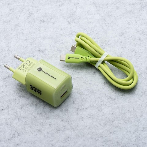 ŁADOWARKA SIECIOWA Forcell F-Energy GaN III VT-41 33 W 1x USB-C 1x USB-A PD 3.0 QC 4.0 ZIELONA FORCELL