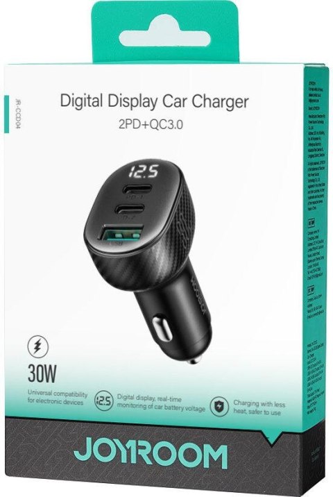 Ładowarka samochodowa Joyroom JR-CCD04 30W 4A 2x USB-C 1x USB-A PD QC 3.0 JOYROOM