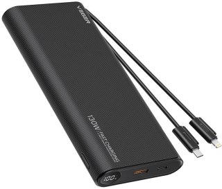 Powerbank Veger 25000 mAh 130 W PD QC 3.0 USB-A USB-C czarny z kablami USB-C i Lightning VEGER