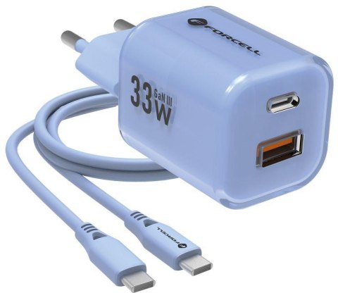 ŁADOWARKA SIECIOWA Forcell F-Energy GaN III VT-41 33 W 1x USB-C 1x USB-A PD 3.0 QC 4.0 NIEBIESKA FORCELL