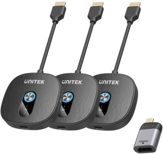 Unitek Bezprzewodowy transmiter HDMI 1080p, 1 nadajnik + 2 odbiorniki, czarny UNITEK