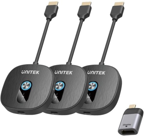 Unitek Bezprzewodowy transmiter HDMI 1080p, 1 nadajnik + 2 odbiorniki, czarny UNITEK