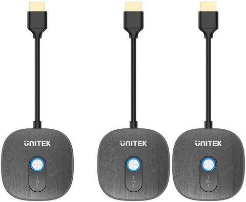 Unitek Bezprzewodowy transmiter HDMI 1080p, 1 nadajnik + 2 odbiorniki, czarny UNITEK