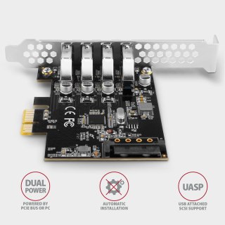 Kontroler Axagon PCEU-43RS PCIe 4x port USB 3.2 GEN 1, UASP, chipset Renesas, 15-pin SATA AXAGON