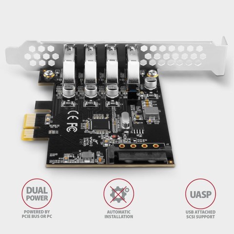 Kontroler Axagon PCEU-43RS PCIe 4x port USB 3.2 GEN 1, UASP, chipset Renesas, 15-pin SATA AXAGON