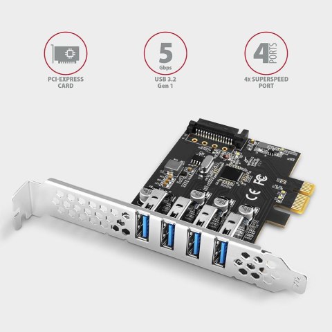 Kontroler Axagon PCEU-43RS PCIe 4x port USB 3.2 GEN 1, UASP, chipset Renesas, 15-pin SATA AXAGON