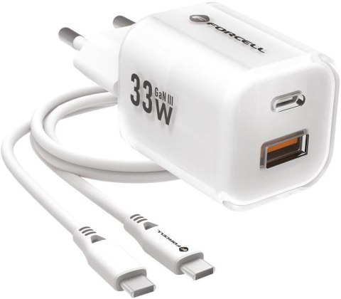ŁADOWARKA SIECIOWA Forcell F-Energy GaN III VT-41 33 W 1x USB-C 1x USB-A PD 3.0 QC 4.0 BIAŁA FORCELL