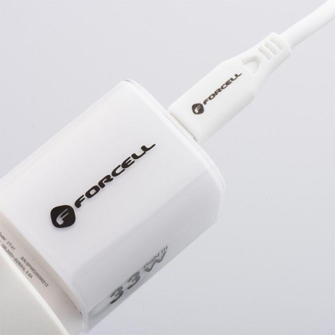 ŁADOWARKA SIECIOWA Forcell F-Energy GaN III VT-41 33 W 1x USB-C 1x USB-A PD 3.0 QC 4.0 BIAŁA FORCELL