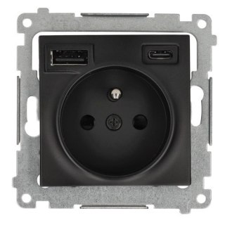 SIMON 54 MODUŁ CZARNY MAT GNIAZDO 1X Z/U 16A 250V + 2X USB TYP A+C 2.1A ZACISKI ŚRUBOWE 16A 250V KONTAK-SIMON