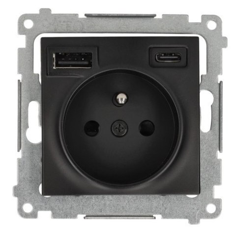 SIMON 54 MODUŁ CZARNY MAT GNIAZDO 1X Z/U 16A 250V + 2X USB TYP A+C 2.1A ZACISKI ŚRUBOWE 16A 250V KONTAK-SIMON