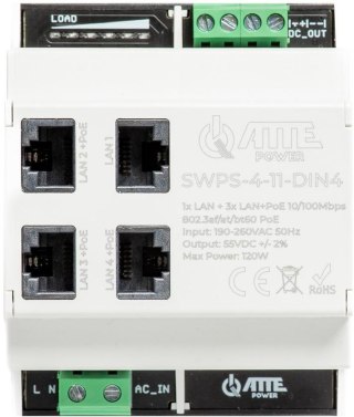 Switch PoE 4 portowy z wbudowanym zasilaczem na szynę TH35 ATTE SWPS-4-11-DIN4 ATTE