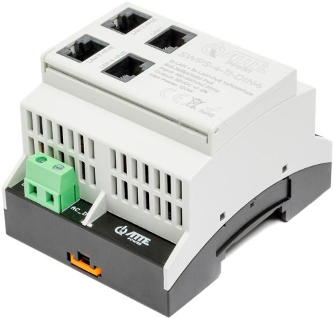 Switch PoE 4 portowy z wbudowanym zasilaczem na szynę TH35 ATTE SWPS-4-11-DIN4 ATTE