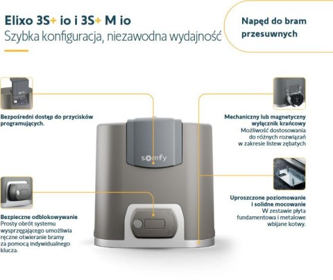 Zestaw Somfy Elixo 3S+ M IO Comfort Pack do 600kg bram przesuwnych SOMFY