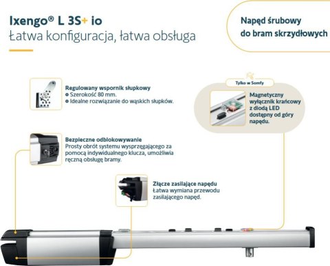 Zestaw Somfy Ixengo L 3S+ IO Comfort Pack do 8m bram dwuskrzydłowych SOMFY