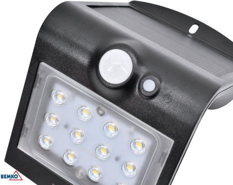 Naświetlacz SOLARNY LED TRINGO BEMKO 1.5W 220LM 4000K IP65 czarny cz. pir C83-SOT-001BL-PIR BEMKO