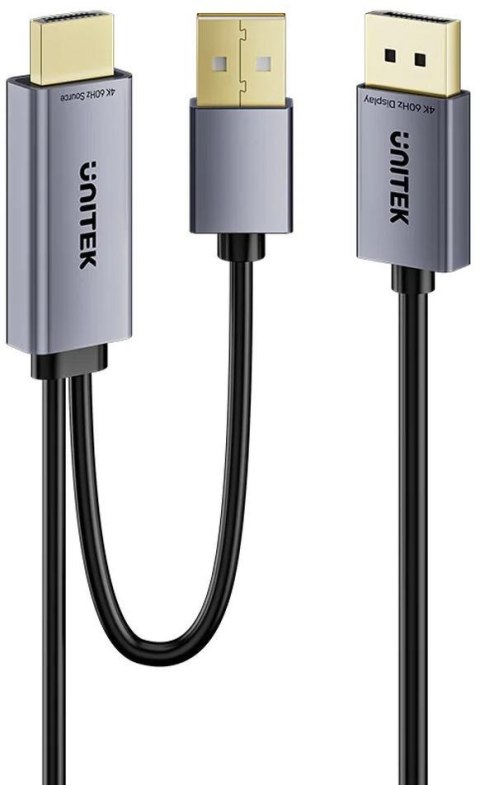 Unitek Kabel HDMI do DisplayPort 4K z zasilaniem USB-A | 4K@60Hz | HDR | 1,8 m UNITEK