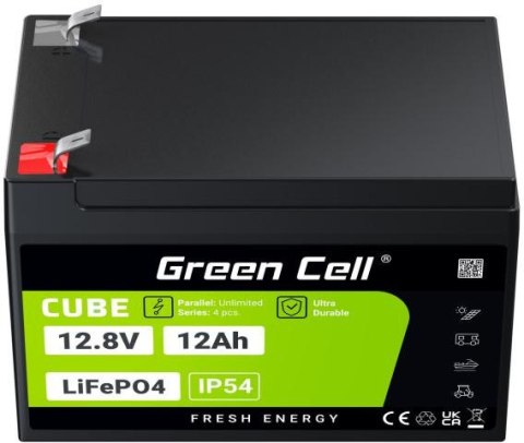 AKUMULATOR LITOWO-ŻELAZOWO-FOSFORANOWY LiFePO4 Green Cell Cube 12.8V 12Ah LFPGC12V12AH GREEN CELL