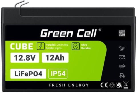 AKUMULATOR LITOWO-ŻELAZOWO-FOSFORANOWY LiFePO4 Green Cell Cube 12.8V 12Ah LFPGC12V12AH GREEN CELL