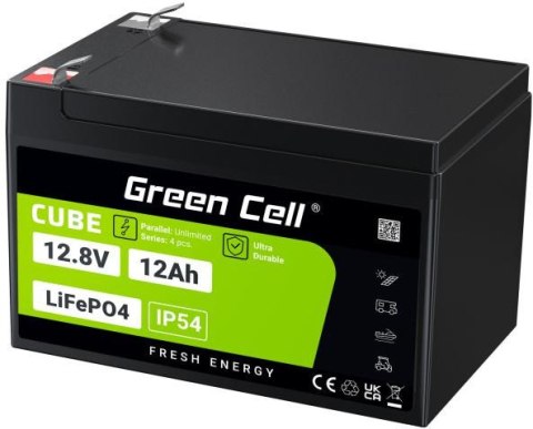 AKUMULATOR LITOWO-ŻELAZOWO-FOSFORANOWY LiFePO4 Green Cell Cube 12.8V 12Ah LFPGC12V12AH GREEN CELL