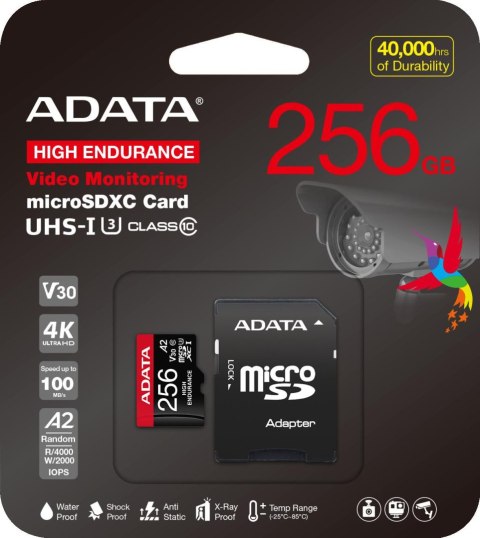 Adata Karta microSD High Endurance 256GB UHS1 U3 V30 A2 100/85MB/s + Adapter ADATA