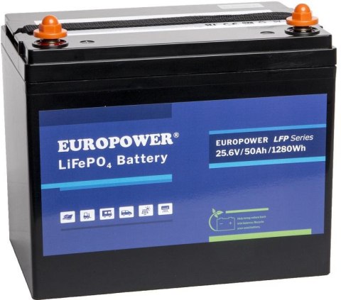 Akumulator LiFePO4 EUROPOWER serii LFP 25,6V 50Ah Bluetooth, mata grzewcza (Żywotność ~4000 cykli) EUROPOWER
