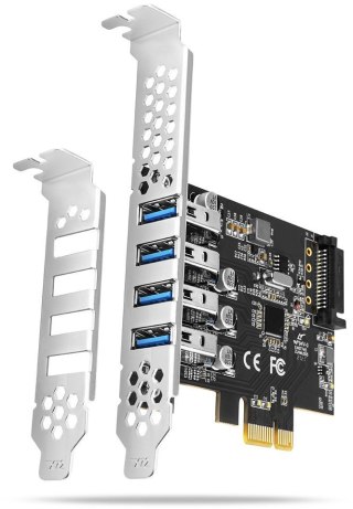 Kontroler Axagon PCEU-43RS PCIe 4x port USB 3.2 GEN 1, UASP, chipset Renesas, 15-pin SATA AXAGON