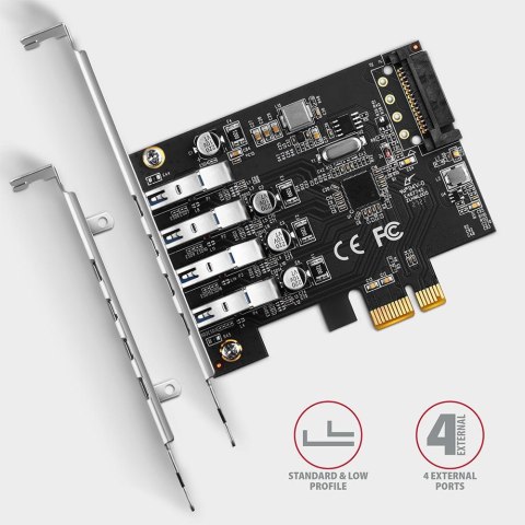Kontroler Axagon PCEU-43RS PCIe 4x port USB 3.2 GEN 1, UASP, chipset Renesas, 15-pin SATA AXAGON