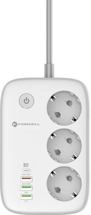 Listwa sieciowa Forcell F-Energy 3x schuko, USB-C 30W, 3x USB-A QC3.0 PD WiFi Tuya 2500W 10A FORCELL