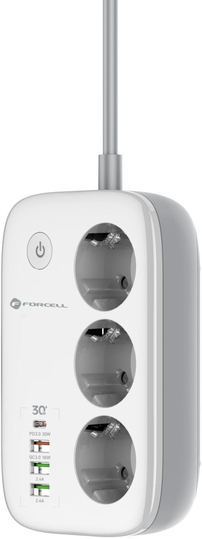 Listwa sieciowa Forcell F-Energy 3x schuko, USB-C 30W, 3x USB-A QC3.0 PD WiFi Tuya 2500W 10A FORCELL