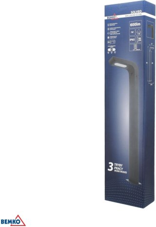 HYBRYDOWY SŁUPEK OGRODOWY LED BEMKO SOLVEO 7W 600LM 3000K/4000K/6500K 80CM IP65 DARK GREY CZ.PIR BEMKO