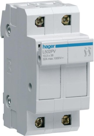 Modułowa podstawa bezpiecznikowa do systemów PV 2P 10x38mm 32A 1000VDC Hager L502PV HAGER