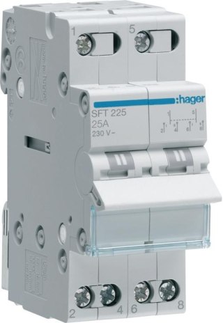 Modułowy przełącznik instalacyjny I-0-II punkt wspólny od góry 2P 25A 230VAC Hager SFT225 HAGER