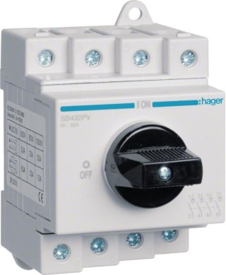 Modułowy rozłącznik izolacyjny do systemów fotowoltaicznych 4P 32A 1000 VDC Hager SB432PV HAGER