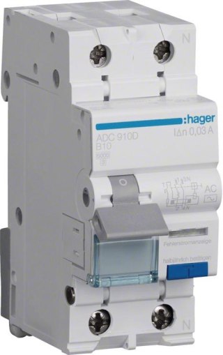 Wyłącznik różnicowo‑nadprądowy RCBO 2P B10A 0,03A Typ AC ADC910D Hager HAGER