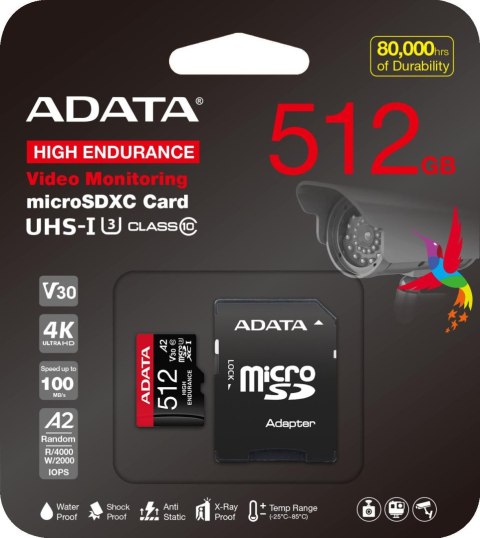 Adata Karta microSD High Endurance 512GB UHS1 U3 V30 A2 100/85MB/s + Adapter ADATA