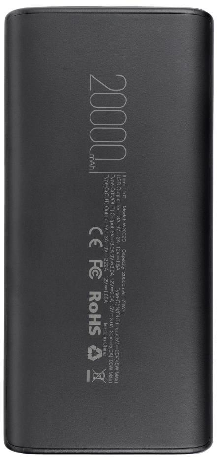 Powerbank Veger 20000 mAh 100 W PD QC 3.0 USB-A 2x USB-C czarny VEGER