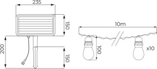 SOLARNA GIRLANDA OGRODOWA LED BEMKO SOLBEE 3W 3000K 10SZT 10M IP65 CZARNA C83-SOB-003BL-3K BEMKO