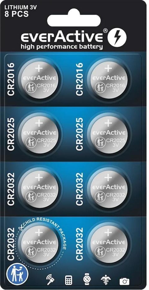 Set of 8 batteries 3.0V 4x CR2032 2x CR2025 2x CR2016 everActive EVERACTIVE