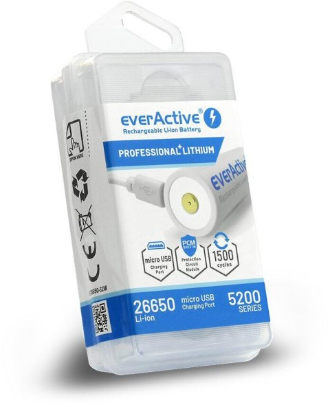 Akumulator 26650 Li-Ion 3,7V everActive 5200mAh micro USB (1 szt.) z zabezpieczeniem EVERACTIVE