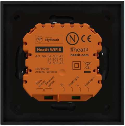 Termostat Heatit WiFi6 Black Matt Wi-Fi Thermostat 3600W 16A HEATIT