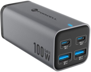 Ładowarka biurkowa Forcell F-Energy GaN III 2x USB-C 2x USB-A QC 4.0 PD 5A 100W VT-49 szara FORCELL