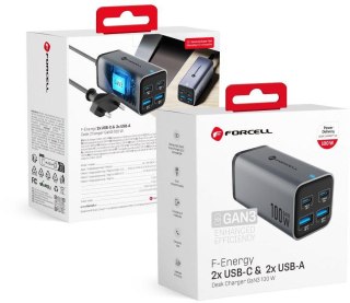 Ładowarka biurkowa Forcell F-Energy GaN III 2x USB-C 2x USB-A QC 4.0 PD 5A 100W VT-49 szara FORCELL