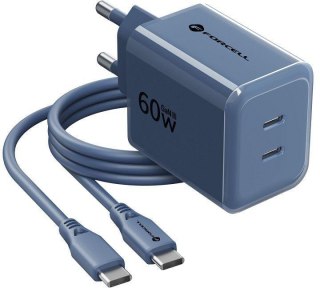 Ładowarka sieciowa Forcell F-Energy GaN III VT-60 60W PD QC 4.0+ 2x USB-C granatowa + kabel USB-C FORCELL
