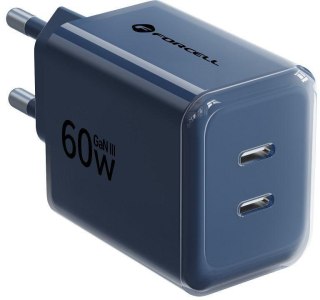 Ładowarka sieciowa Forcell F-Energy GaN III VT-60 60W PD QC 4.0+ 2x USB-C granatowa + kabel USB-C FORCELL