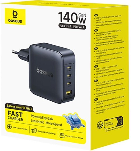 Ładowarka sieciowa Baseus EnerFill FH11 GaN 140 W 3x USB-C 1x USB-A PD 3.0 QC 4.0+ + kabel BASEUS