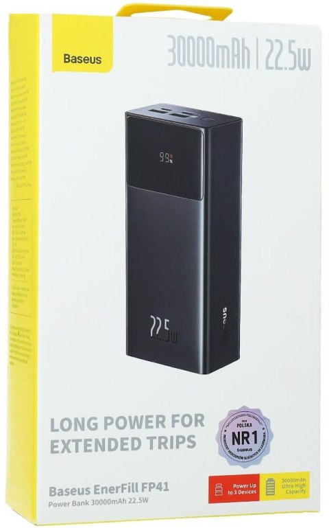 Powerbank Baseus EnerFill FP41 30000 mAh 22,5 W USB-A USB-C czarny z kablem USB-A / USB-C BASEUS